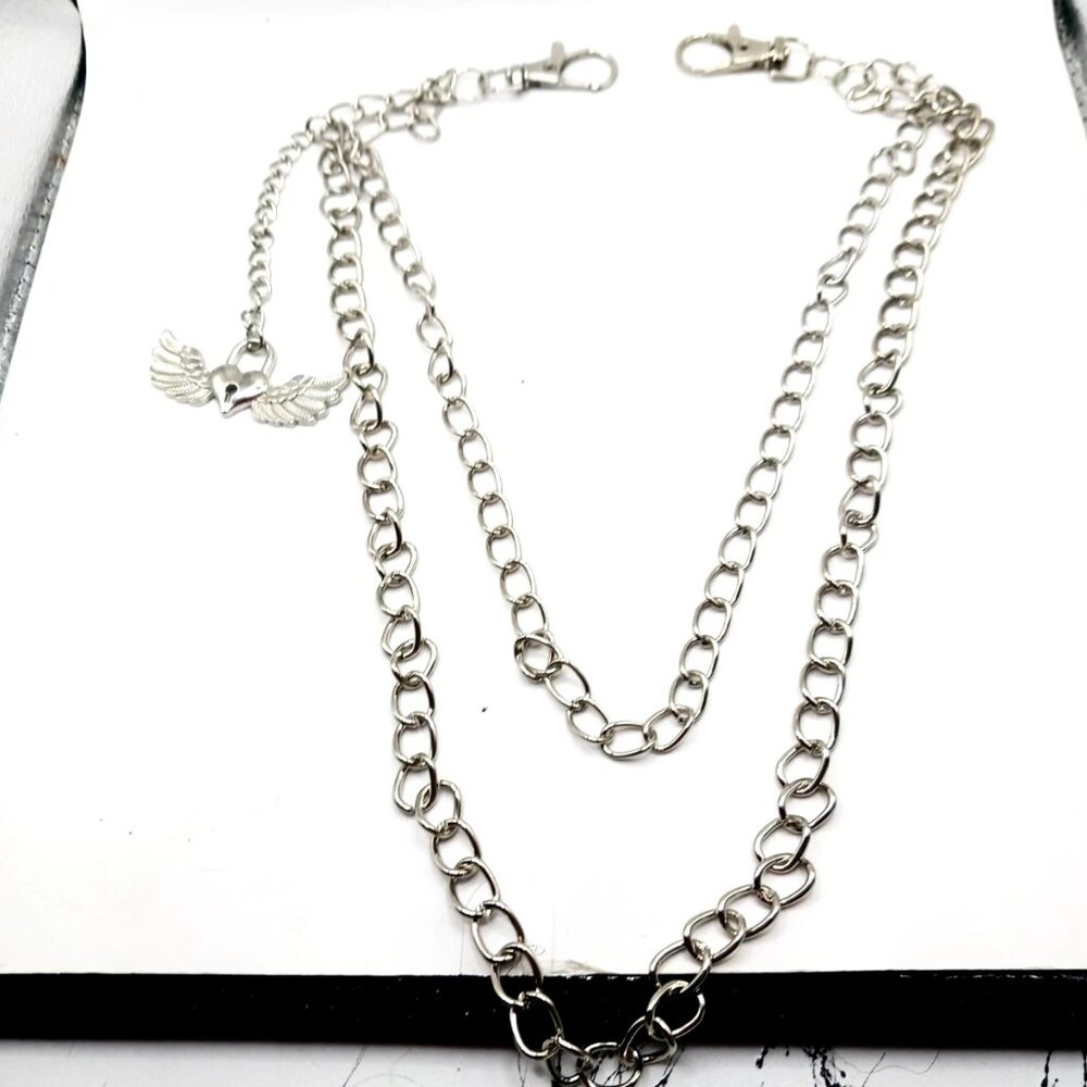 Winged Angel Double Layer Pants Or Wallet Chain 20" Silver Tone